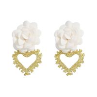 Heart-shaped Fabric Flower Earrings sku image 2