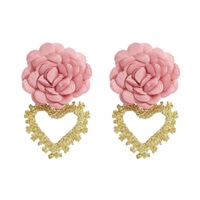 Heart-shaped Fabric Flower Earrings sku image 7