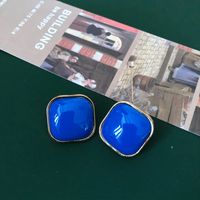 Blue Oval Silver Needle Stud Earrings sku image 15