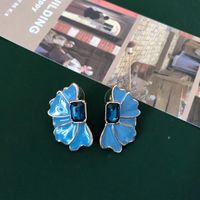 Pendientes De Botón De Aguja De Plata Ovalada Azul sku image 19