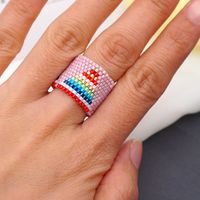 Fashion Hand-woven Beaded Pink Rainbow Ring main image 1