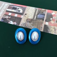 Blue Oval Silver Needle Stud Earrings main image 5