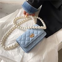 Candy Color Rhombus Embroidery Thread Pearl Chain Messenger Bag main image 1