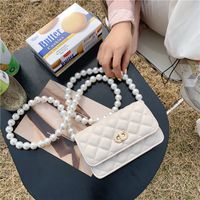 Candy Color Rhombus Embroidery Thread Pearl Chain Messenger Bag main image 5