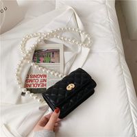 Candy Color Rhombus Embroidery Thread Pearl Chain Messenger Bag main image 4
