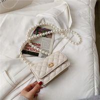 Candy Color Rhombus Embroidery Thread Pearl Chain Messenger Bag sku image 1