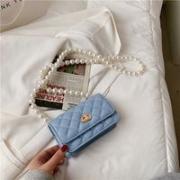 Candy Color Rhombus Embroidery Thread Pearl Chain Messenger Bag sku image 2