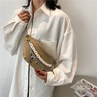 Korean Solid Color Chain Messenger Waist Bag sku image 2