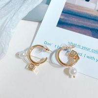 Square Zircon Hollow Pearl Earrings main image 6
