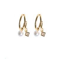 Square Zircon Hollow Pearl Earrings main image 7