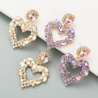 Fashion Heart-shape Full Diamond Earrings Wholesale main image 1