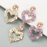 Fashion Heart-shape Full Diamond Earrings Wholesale main image 2
