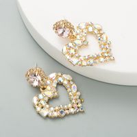 Fashion Heart-shape Full Diamond Earrings Wholesale main image 3