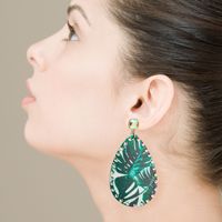 Leather Print Leaf Rhinestone Earrings main image 1