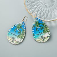Fashion Leather Coconut Tree Print Drop-shaped Earrings main image 4