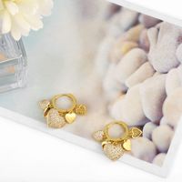 Heart Plating Copper Artificial Gemstones 18k Gold Plated Earrings main image 5