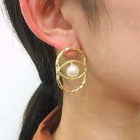 Fashion Geometric Hollow Eye Pearl Earrings main image 3