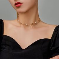 Simple Gold White Bead Double-layer Clavicle Chain main image 1