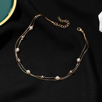 Simple Gold White Bead Double-layer Clavicle Chain main image 3