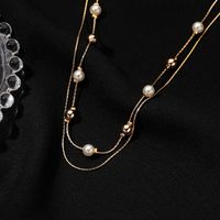 Simple Gold White Bead Double-layer Clavicle Chain main image 5