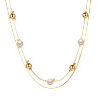 Simple Gold White Bead Double-layer Clavicle Chain main image 6