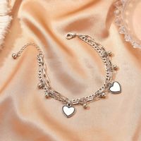 Retro Double-layer Heart Round Bead Chain Bracelet main image 4
