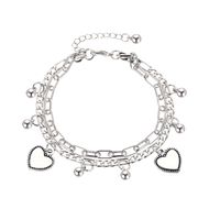 Retro Double-layer Heart Round Bead Chain Bracelet main image 6