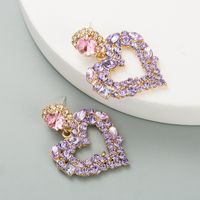 Fashion Heart-shape Full Diamond Earrings Wholesale sku image 1
