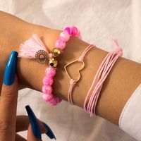 Hand-woven Pink String Beaded Love Pattern 3-piece Bracelet Set main image 1