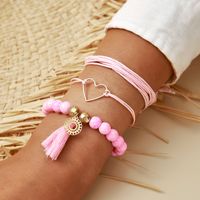 Hand-woven Pink String Beaded Love Pattern 3-piece Bracelet Set main image 3