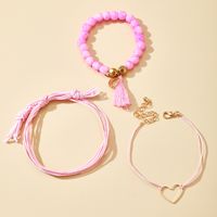 Hand-woven Pink String Beaded Love Pattern 3-piece Bracelet Set main image 6
