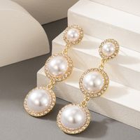 Circle Diamond-studded Pearl Tassel Earrings main image 3