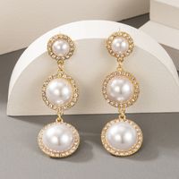 Circle Diamond-studded Pearl Tassel Earrings main image 4