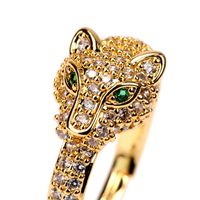 Hip Hop Green Eye Leopard Head Full Diamond Ring Wholesale main image 3