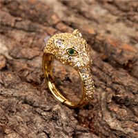 Hip Hop Green Eye Leopard Head Full Diamond Ring Wholesale main image 4