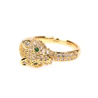 Hip Hop Green Eye Leopard Head Full Diamond Ring Wholesale main image 6