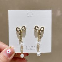 Koreanische Schleife Perlen Strass Ohrringe main image 6