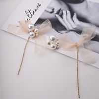 Bow Ribbon Tassel Pearl Earrings main image 4