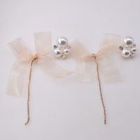 Bow Ribbon Tassel Pearl Earrings main image 5