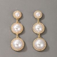 Circle Diamond-studded Pearl Tassel Earrings sku image 1