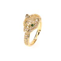 Hip Hop Green Eye Leopard Head Full Diamond Ring Wholesale sku image 1