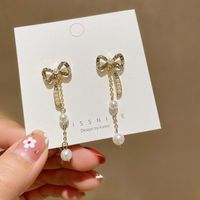Koreanische Schleife Perlen Strass Ohrringe sku image 1