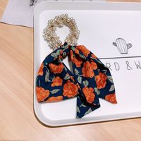 Korean Floral Bow Ribbon Pearl Hair Scrunchies sku image 7