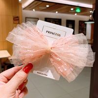 Children's Net Yarn Pink Lace Bow Hairpin sku image 2