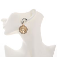 Fashion Round Coin Embossed Portrait Diamond-studded Earrings main image 6