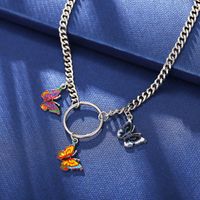 Simple Round Color Butterfly Pendant Alloy Necklace main image 3