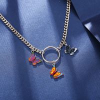 Simple Round Color Butterfly Pendant Alloy Necklace main image 5