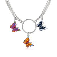 Simple Round Color Butterfly Pendant Alloy Necklace main image 6