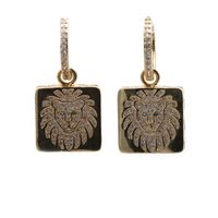 Simple Circle Color Zircon Lion Head C-shaped Earrings main image 4