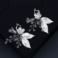 Korean Handmade Beaded Metal Leaf Earrings main image 4